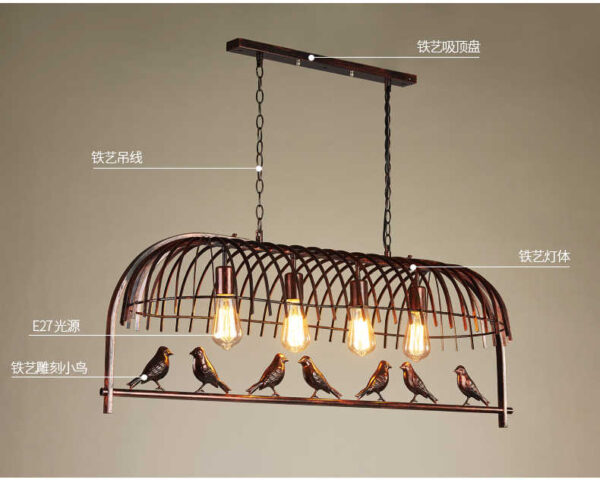 Lámpara colgante de metal Industrial con aves