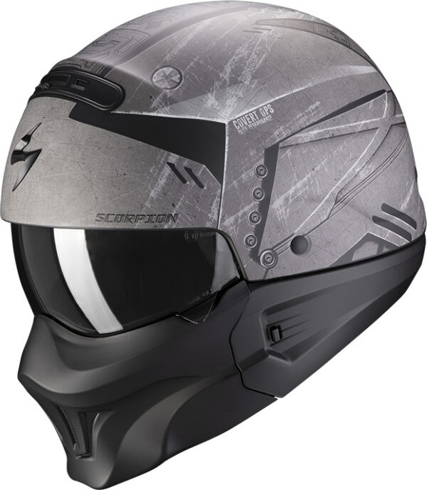 Casco Scorpion Exo-Combat Evo Incursion Matt Silver-Black